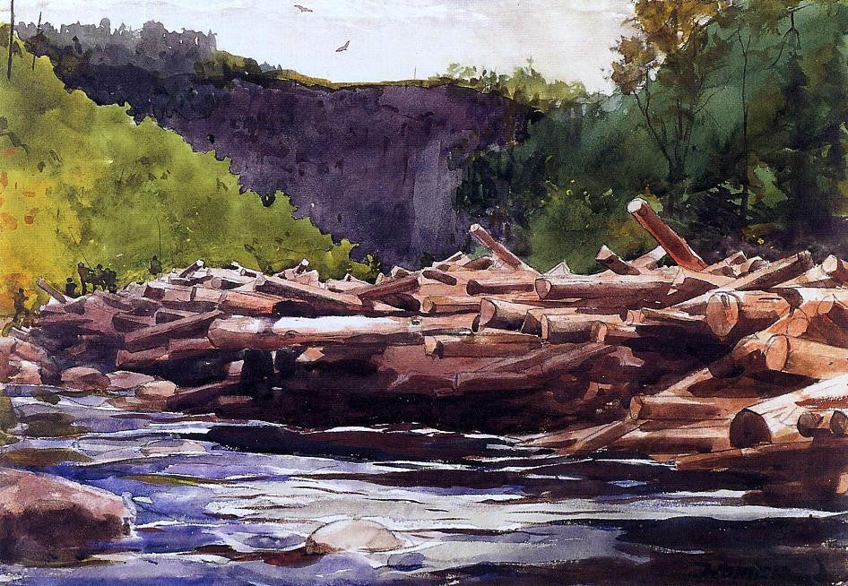 Winslow Homer Hudson River at Blue Ledge, Essex County (also known as The Log Jam) - Hand Painted Oil Painting