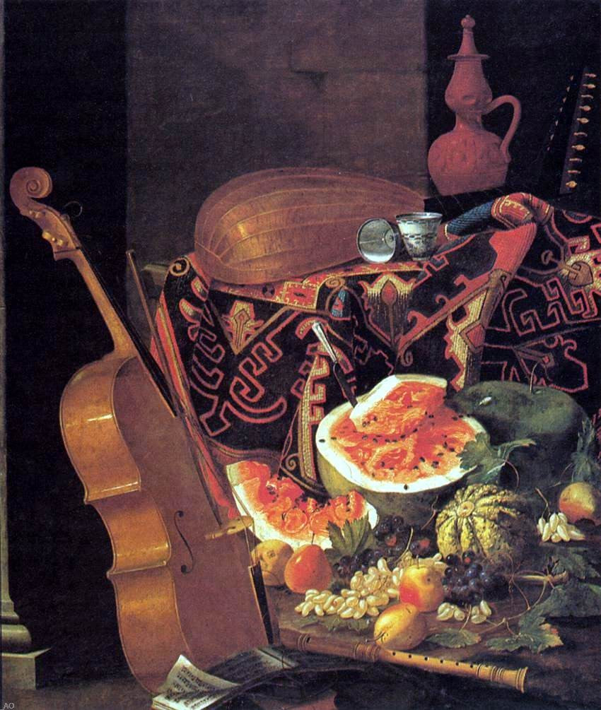 Cristoforo Munari Still-Life with Musical Instruments and Fruit - Hand Painted Oil Painting