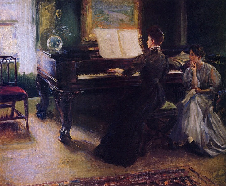 Mary Brewster Hazelton Two Sisters at a Piano - Hand Painted Oil Painting