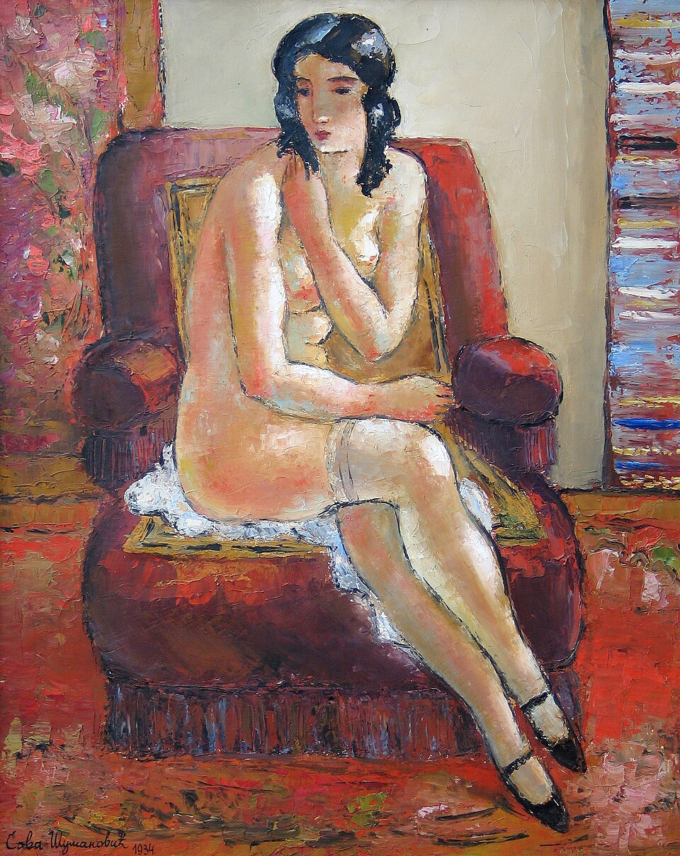 Sava Sumanovic Zenski Akt U Crvenoj Fotelji - Hand Painted Oil Painting
