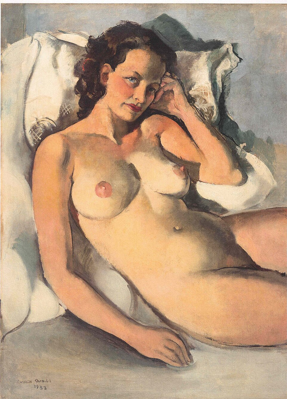 Amrita Sher-Gil Reclining Nude - Hand Painted Oil Painting