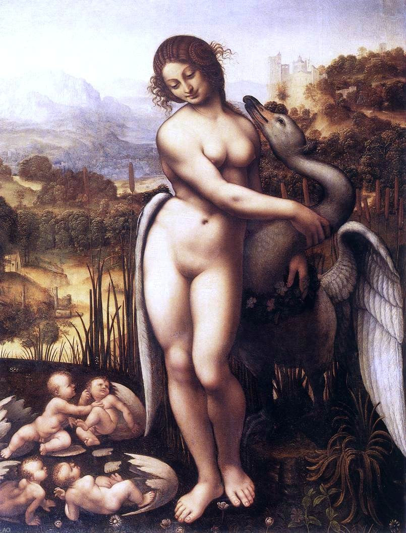Leonardo Da Vinci Leda and the Swan - Hand Painted Oil Painting