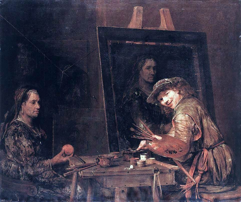 Aert De Gelder Self-Portrait at an Easel Painting an Old Woman - Hand Painted Oil Painting