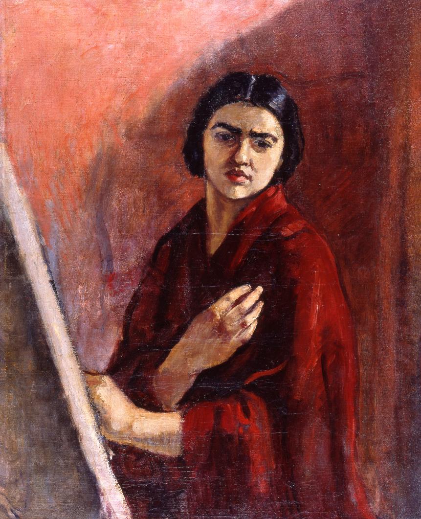 Amrita Sher-Gil Self-Portrait with Easel - Hand Painted Oil Painting