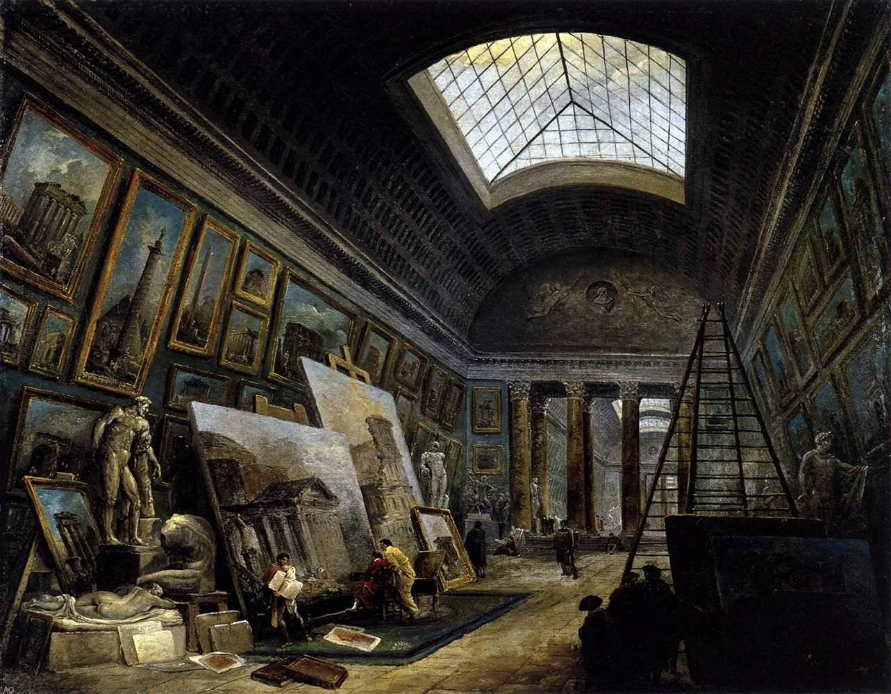 Hubert Robert Imaginary View of the Grande Galerie in the Louvre - Hand Painted Oil Painting