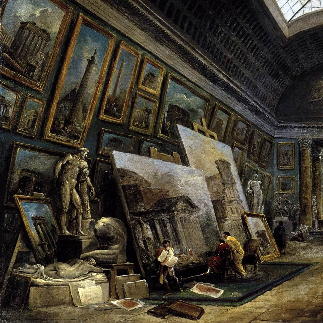 Hubert Robert Imaginary View of the Grande Galerie in the Louvre (detail) - Hand Painted Oil Painting