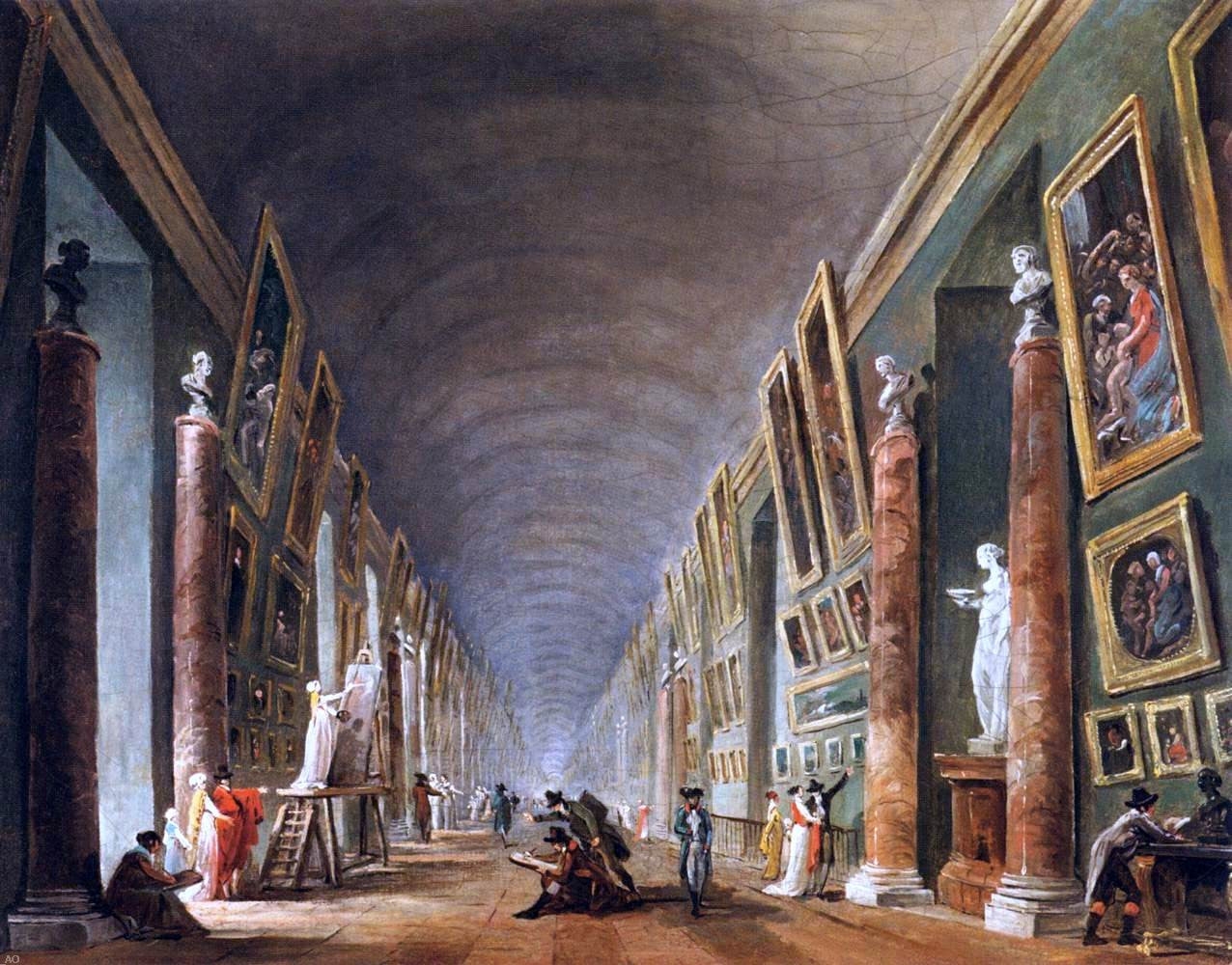 Hubert Robert The Grande Galerie - Hand Painted Oil Painting