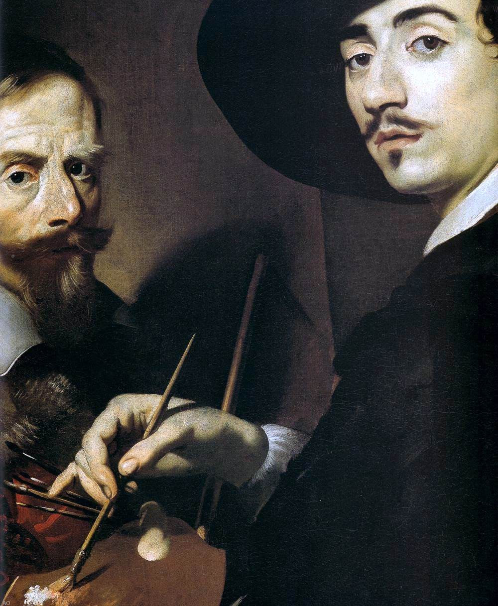 Nicolas Regnier Self-Portrait with a Portrait on an Easel (detail) - Hand Painted Oil Painting