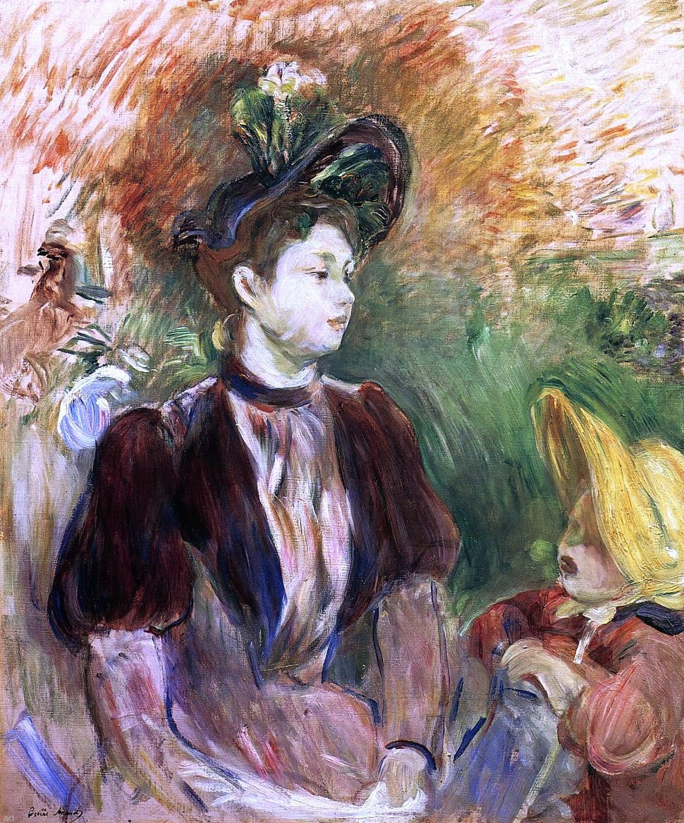Berthe Morisot Young Woman and Child, Avenue du Bois - Hand Painted Oil Painting