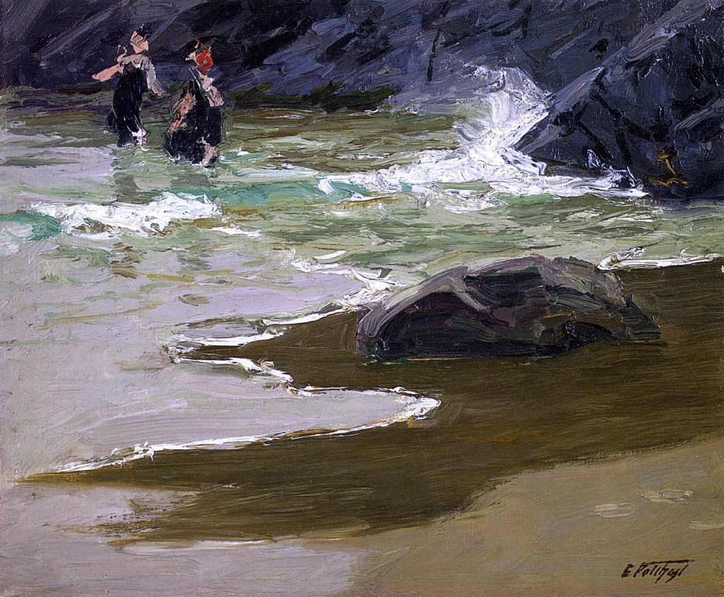 Edward Potthast Bathers by a Rocky Coast - Hand Painted Oil Painting