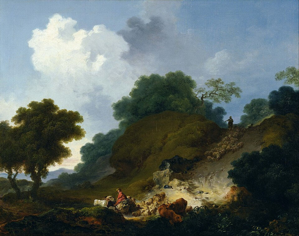 Jean-Honore Fragonard Landscape with Shepherds and Flock of Sheep - Hand Painted Oil Painting