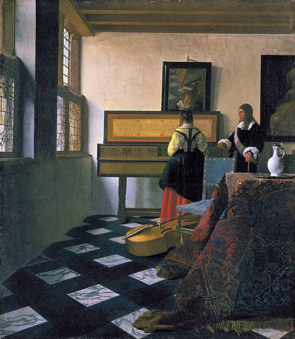 Johannes Vermeer The Music Lesson - also known as A Lady at the Virginals with a Gentleman - Hand Painted Oil Painting