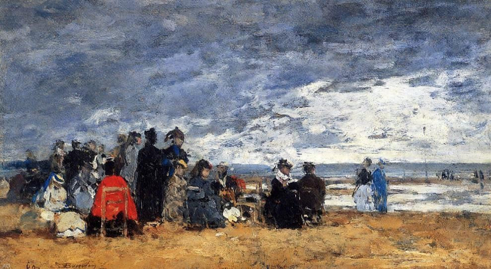 Eugene-Louis Boudin Beach Scene - Hand Painted Oil Painting
