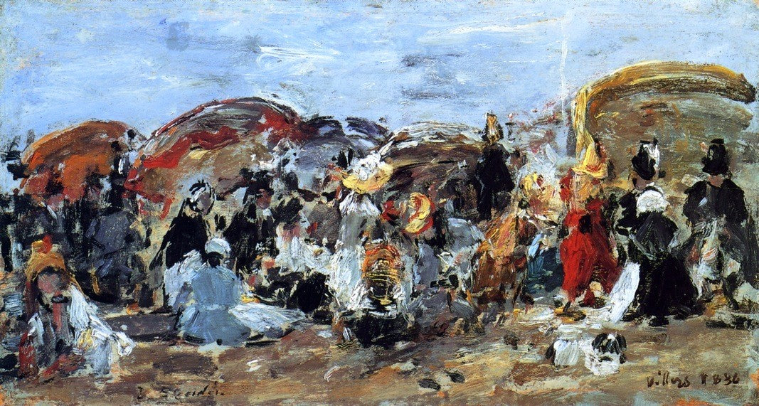 Eugene-Louis Boudin Beach Scene at Villers - Hand Painted Oil Painting