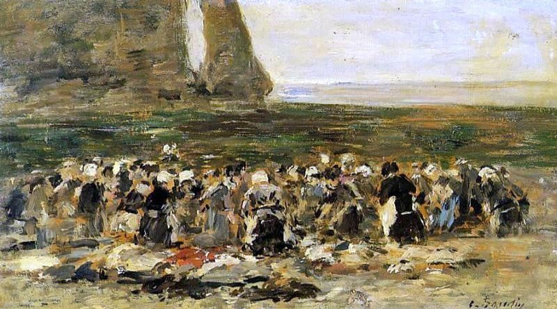 Eugene-Louis Boudin Laundresses at Etretat - Hand Painted Oil Painting