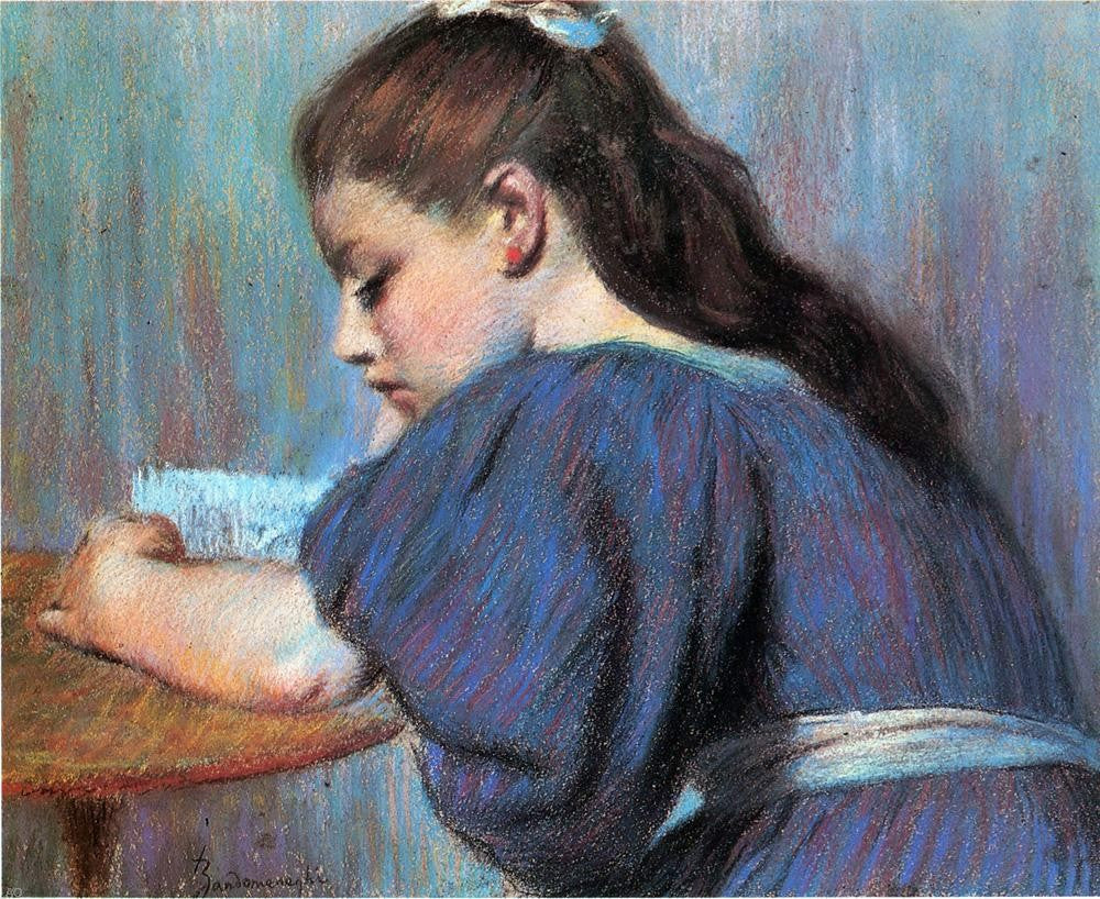 Federico Zandomeneghi A Young Girl Reading - Hand Painted Oil Painting