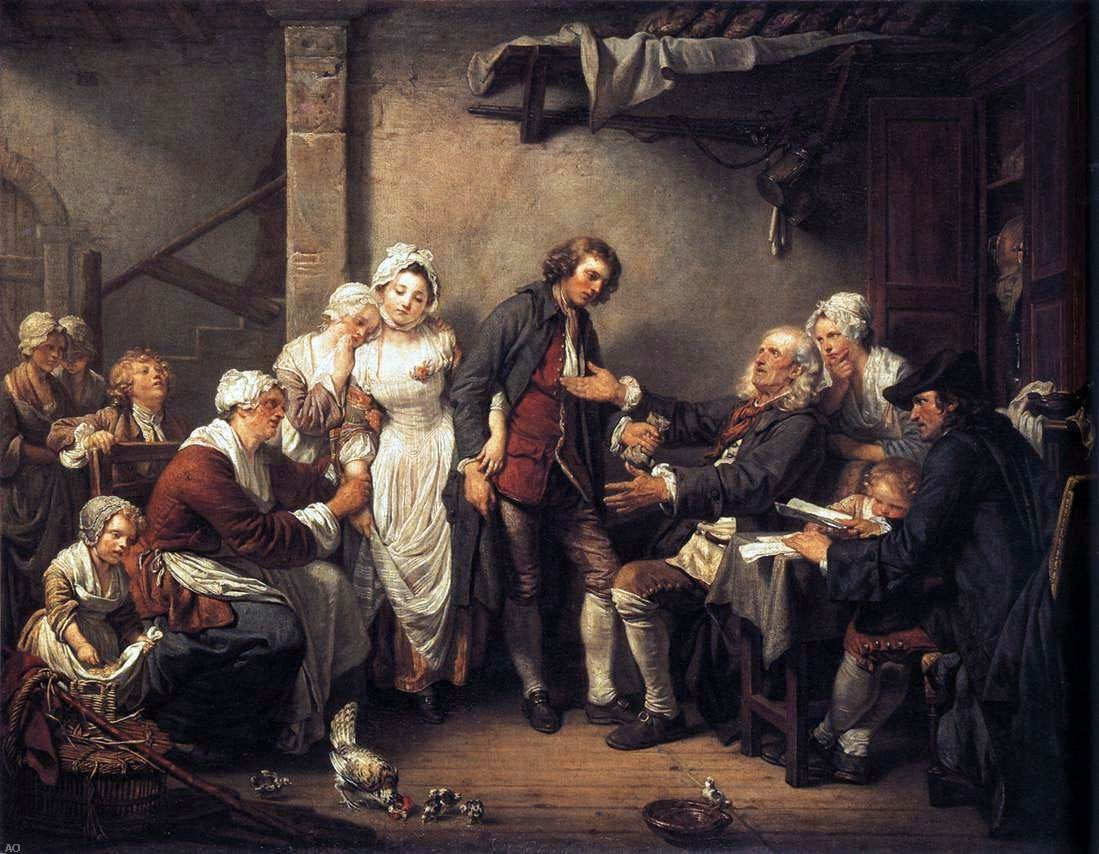 Jean Baptiste Greuze L'Accordee de Village - Hand Painted Oil Painting