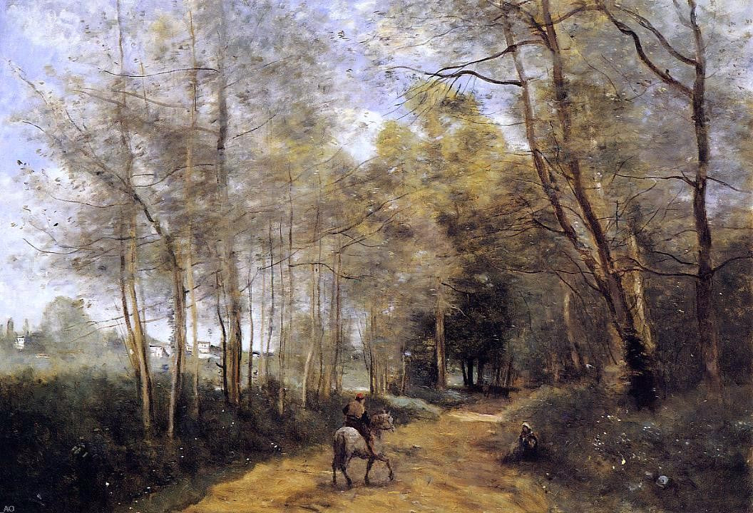 Jean-Baptiste-Camille Corot Ville d'Avray - Horseman at the Entrance of the Forest - Hand Painted Oil Painting