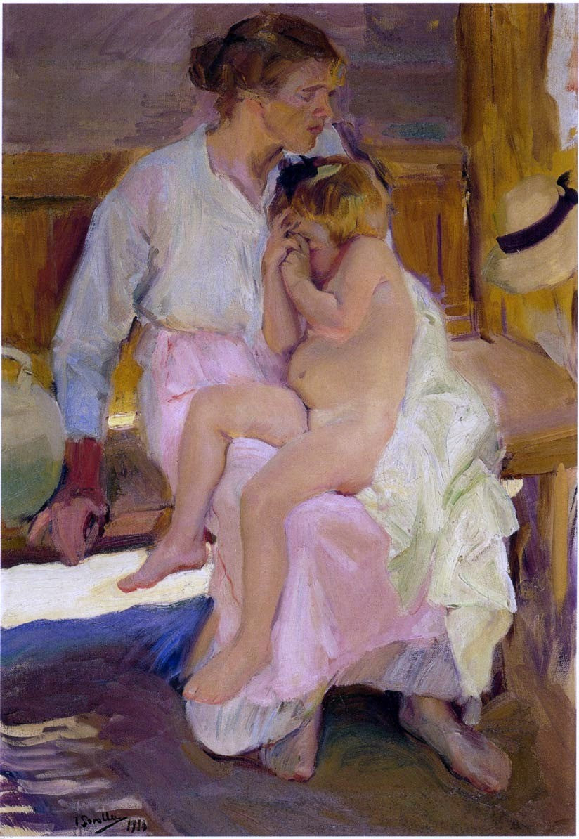 Joaquin Sorolla Y Bastida Mother and Daughter, Valencia beach - Hand Painted Oil Painting