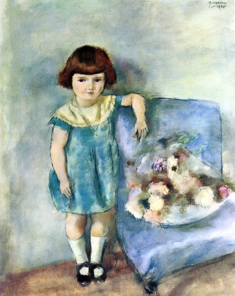 Jules Pascin Little Girl beside a Bunch of Flowers - Hand Painted Oil Painting