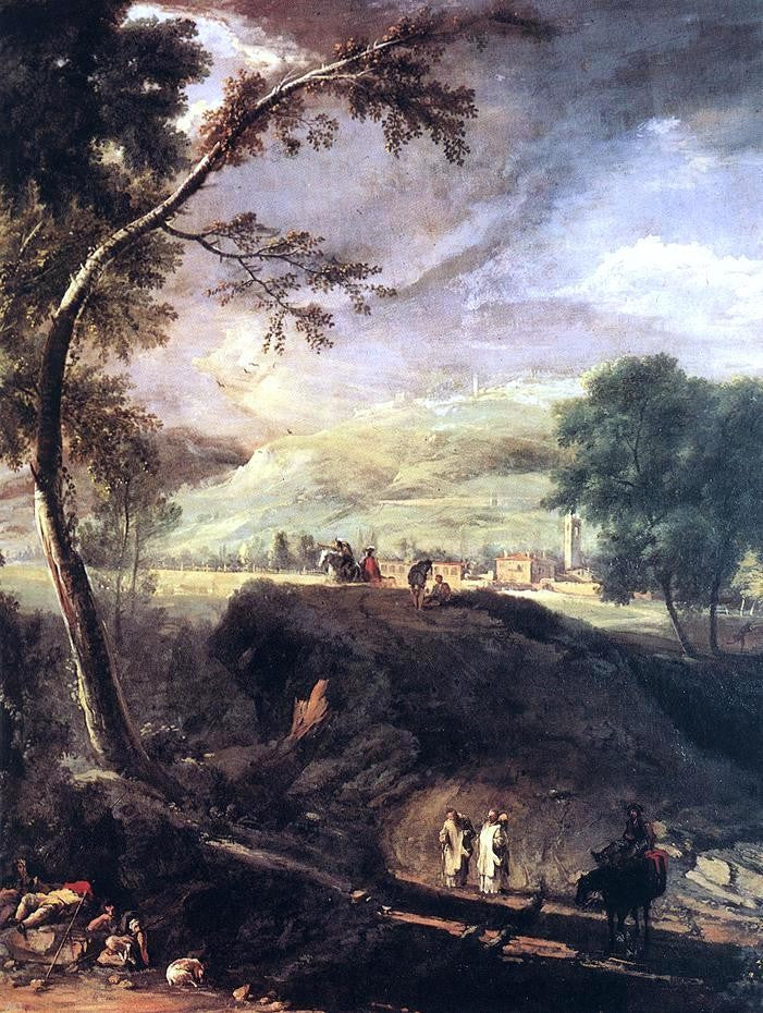 Marco Ricci Landscape with River and Figures (detail) - Hand Painted Oil Painting