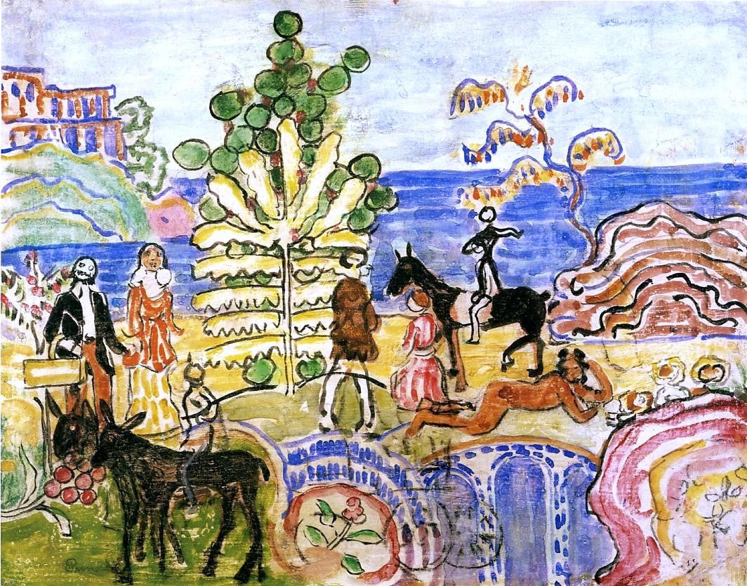 Maurice Prendergast Fantasy (also known as Fantasy with Flowers, Animals and Houses) - Hand Painted Oil Painting
