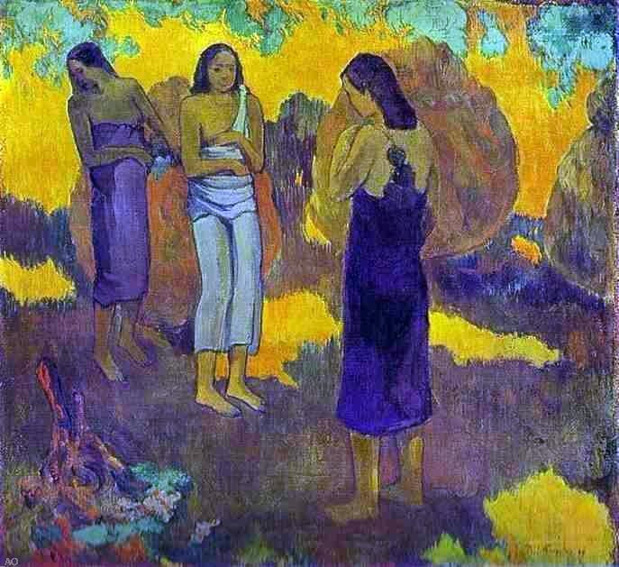 Paul Gauguin Three Tahitian Women Against a Yellow Background - Hand Painted Oil Painting