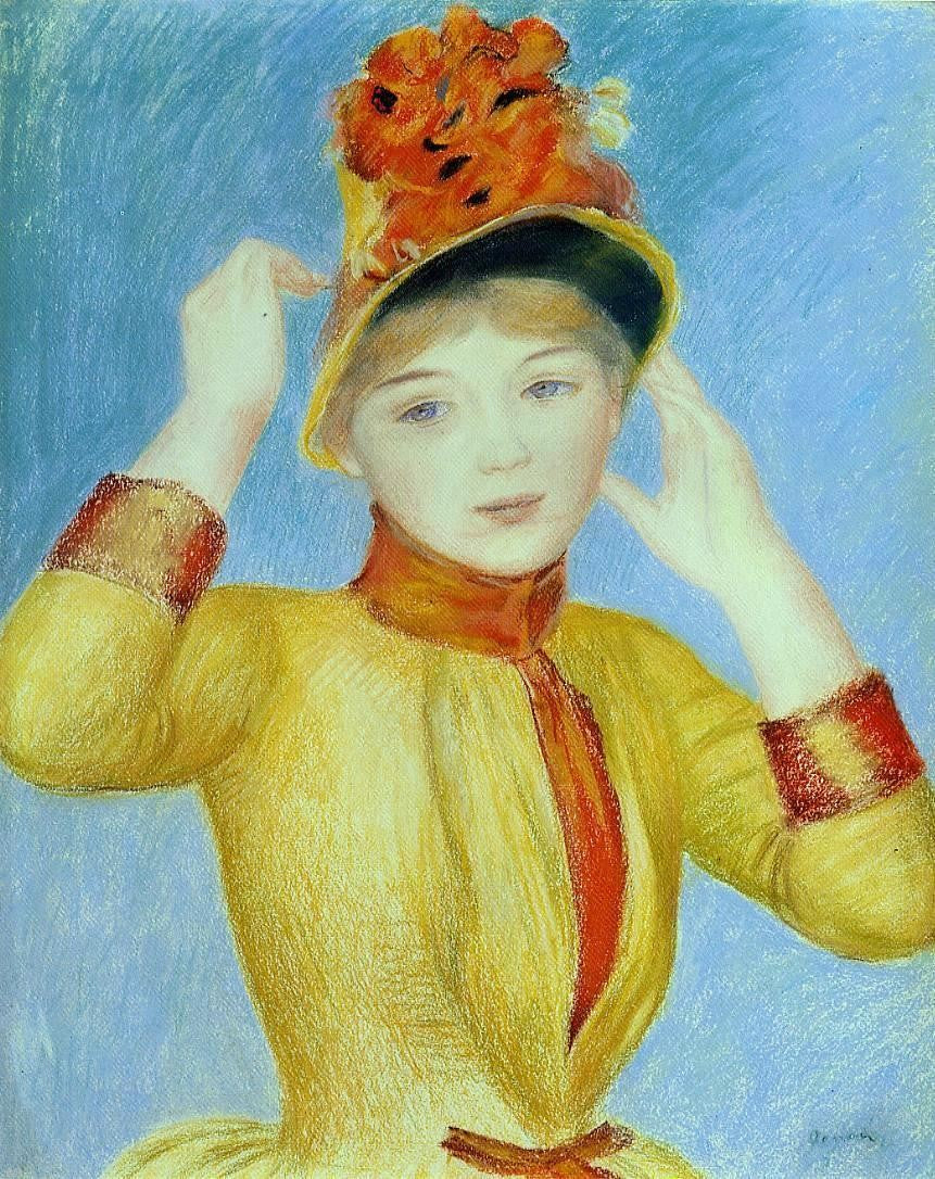  Pierre Auguste Renoir Bust of a Woman (also known as Yellow Dress) - Hand Painted Oil Painting