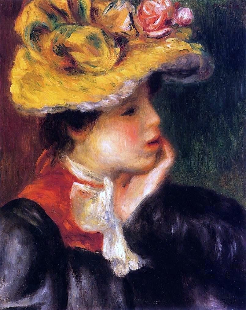 Pierre Auguste Renoir Head of a Young Woman (also known as Yellow Hat) - Hand Painted Oil Painting