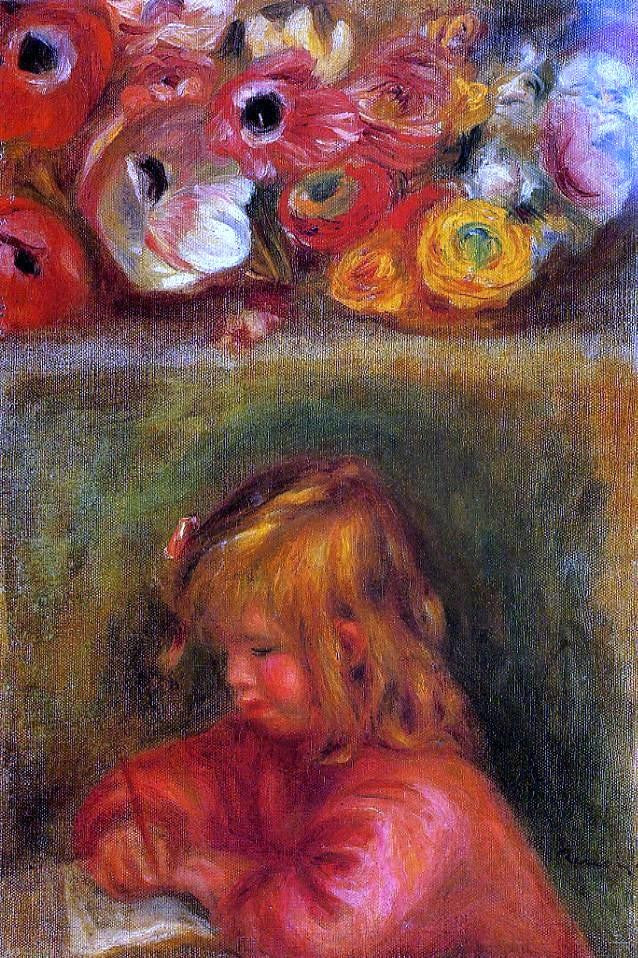 Pierre Auguste Renoir Portrait of Coco and Flowers - Hand Painted Oil Painting