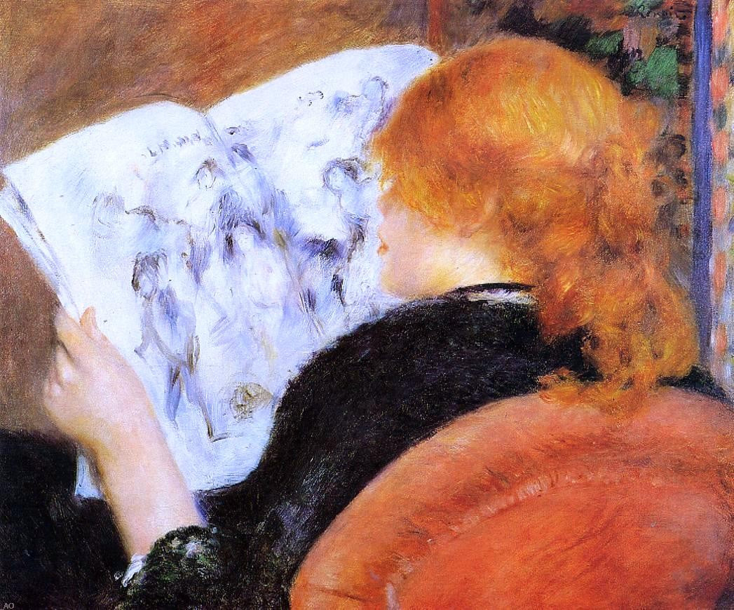 Pierre Auguste Renoir Young Woman Reading an Illustrated Journal - Hand Painted Oil Painting