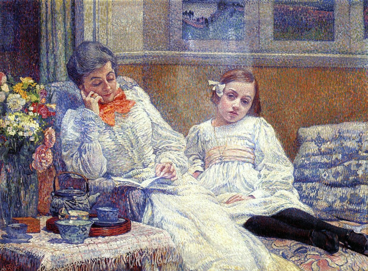 Theo Van Rysselberghe Madame Theo van Rysselberghe and Her Daughter - Hand Painted Oil Painting