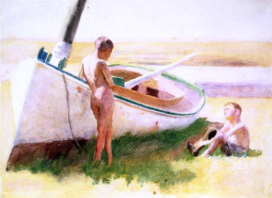 Thomas Pollock Anschutz Two Boys by a Boat - Hand Painted Oil Painting