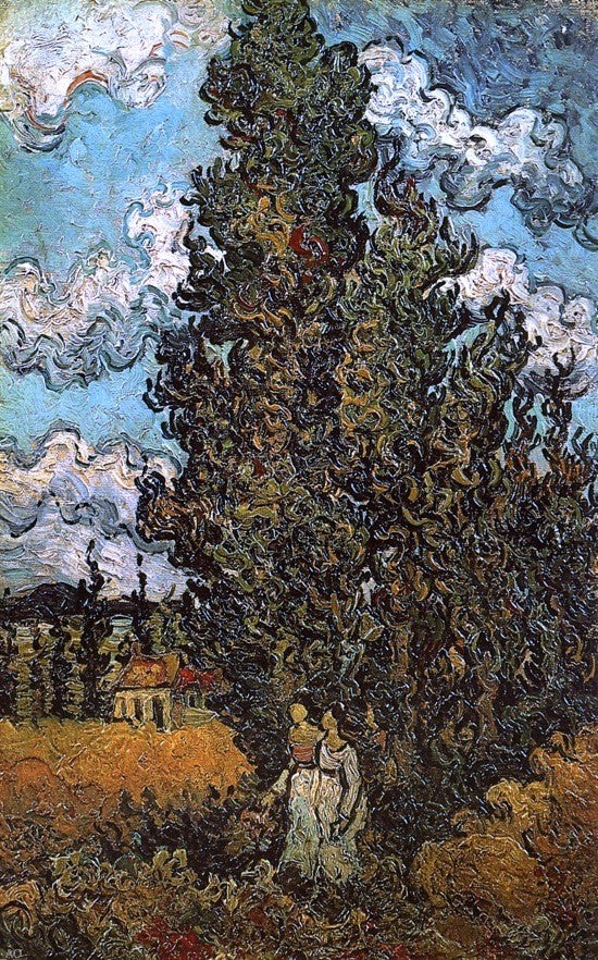 Vincent Van Gogh Cypresses and Two Women - Hand Painted Oil Painting