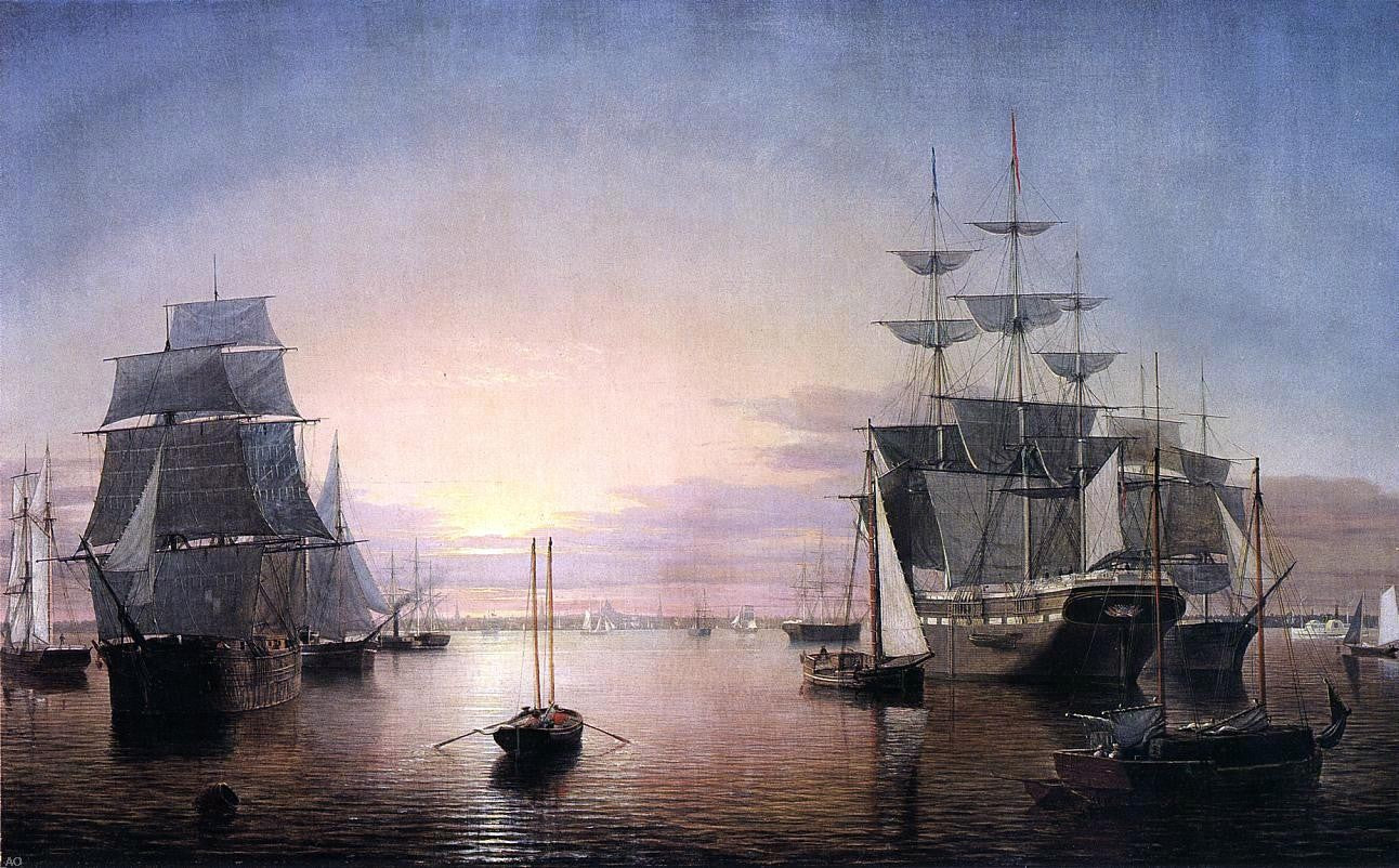 Fitz Hugh Lane Boston Harbor at Sunset - Hand Painted Oil Painting