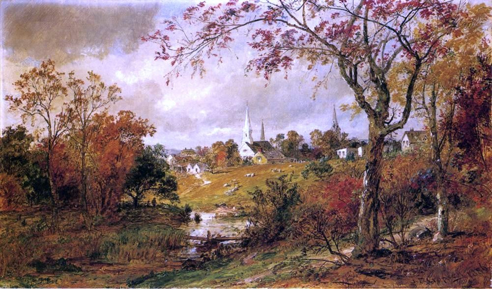  Jasper Francis Cropsey Autumn Landscape - Saugerties, New York - Hand Painted Oil Painting