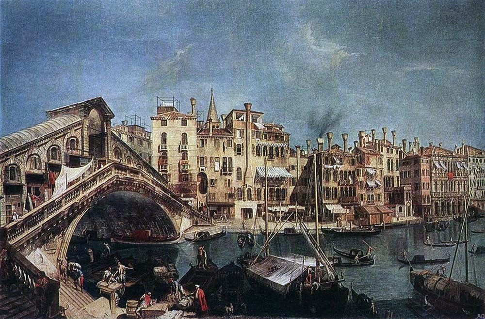 Michele Marieschi The Rialto Bridge from the Riva del Vin - Hand Painted Oil Painting