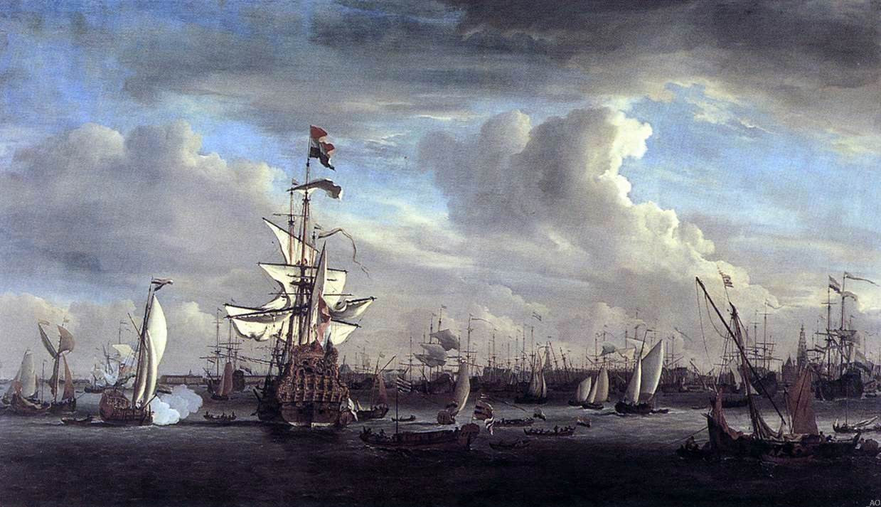 The Younger Willem Van de Velde The "Gouden Leeuw" before Amsterdam - Hand Painted Oil Painting