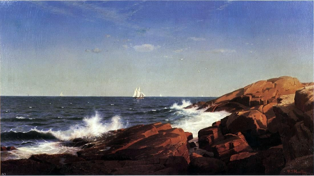  William Stanley Haseltine Rocks at Narragansett (also known as Rocks at Nahant) - Hand Painted Oil Painting