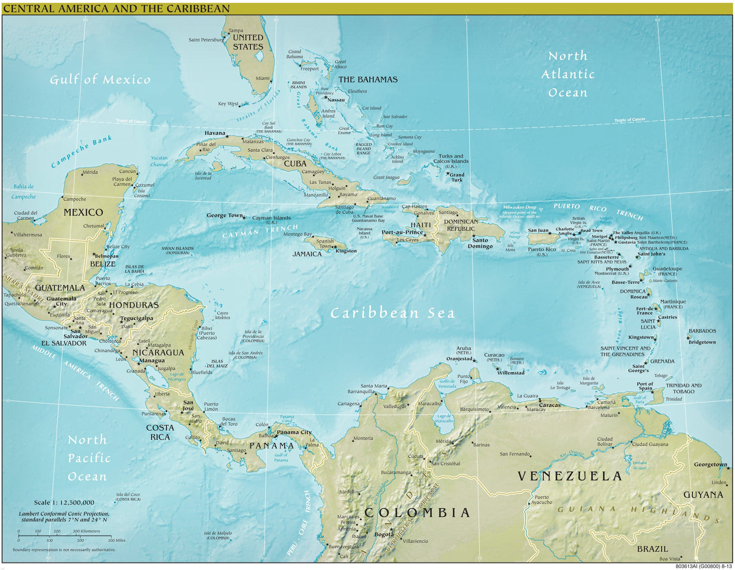 Central America Map - Physical Framed Push Pin Map