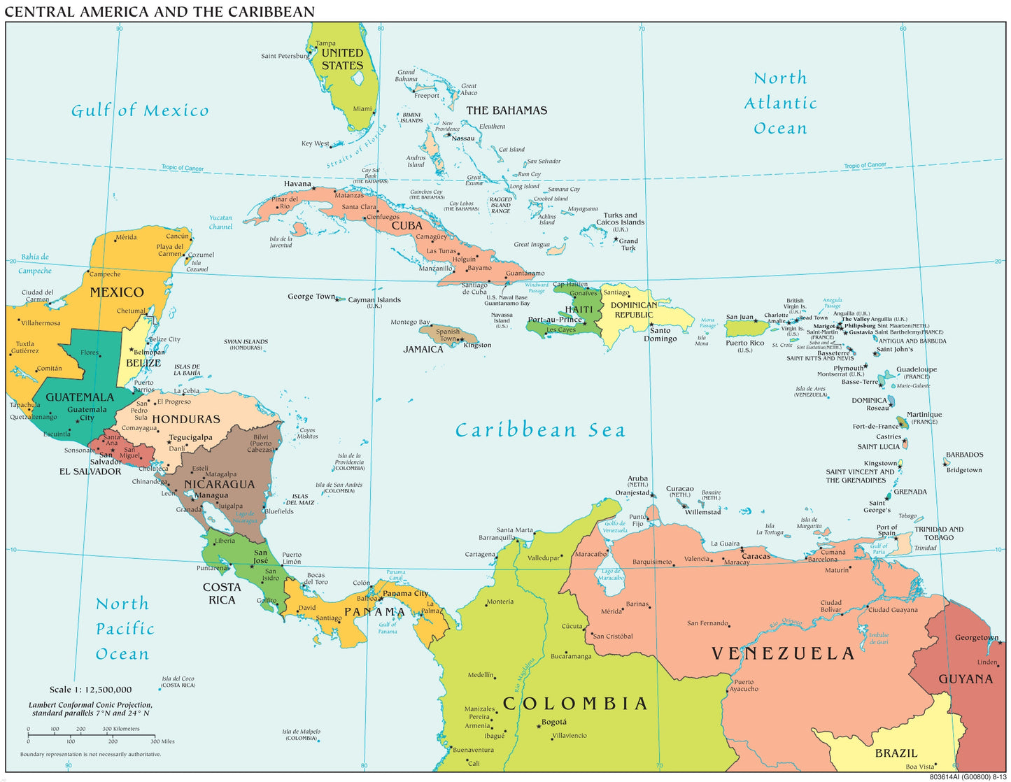 Central America Map - Political Framed Push Pin Map