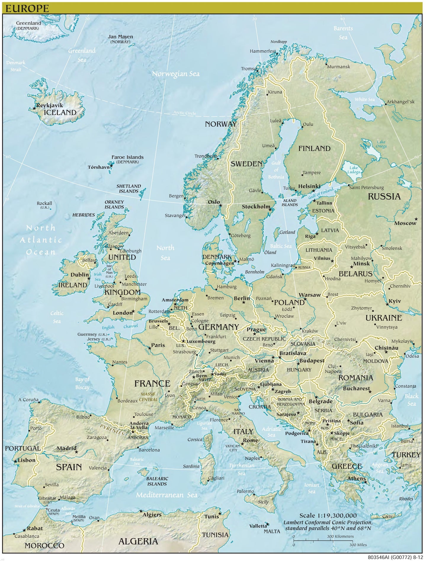 Europe Map - Physical Framed Push Pin Map
