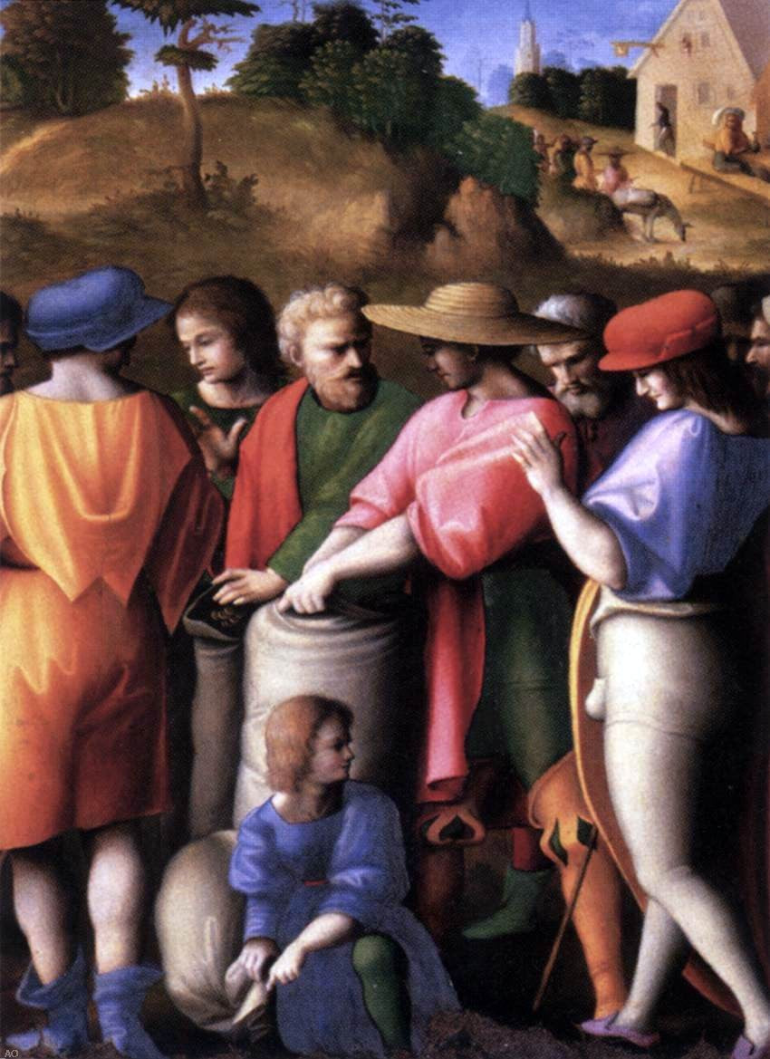 II Francesco Ubertini Bacchiacca Scenes from the Story of Joseph: The Search for the Cup - Hand Painted Oil Painting