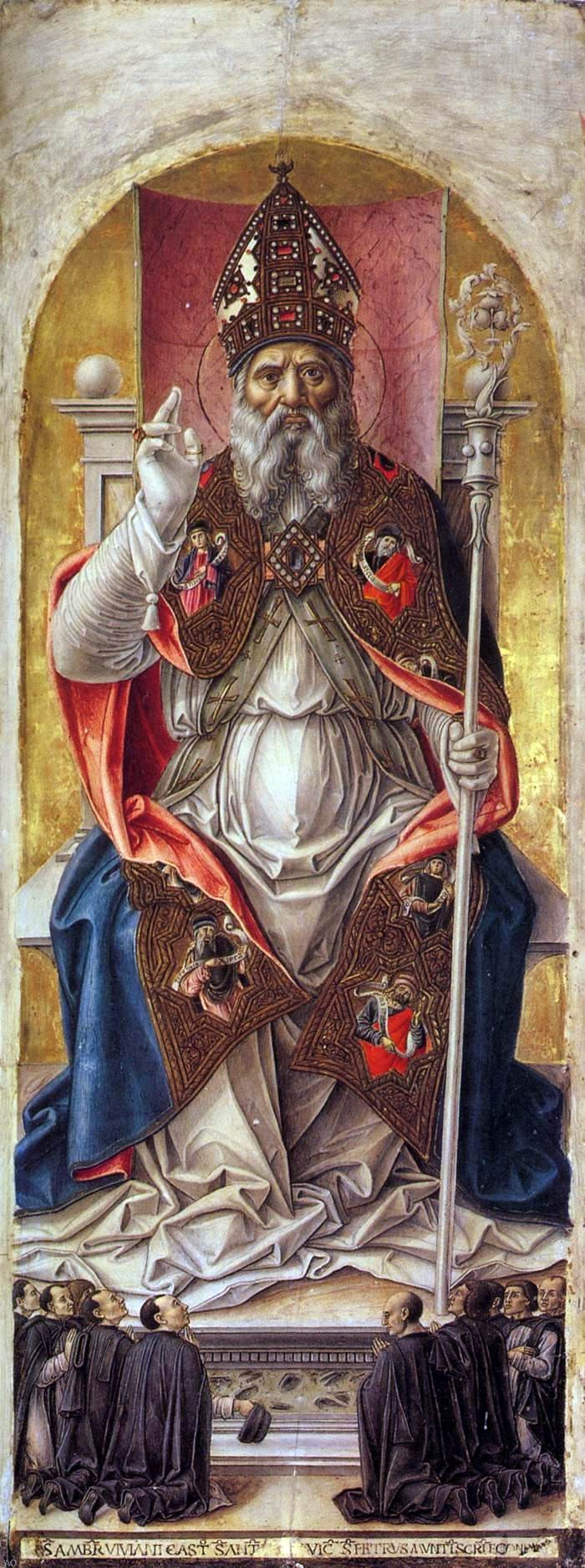 Bartolomeo Vivarini St Ambrose Polyptych (central panel) - Hand Painted Oil Painting