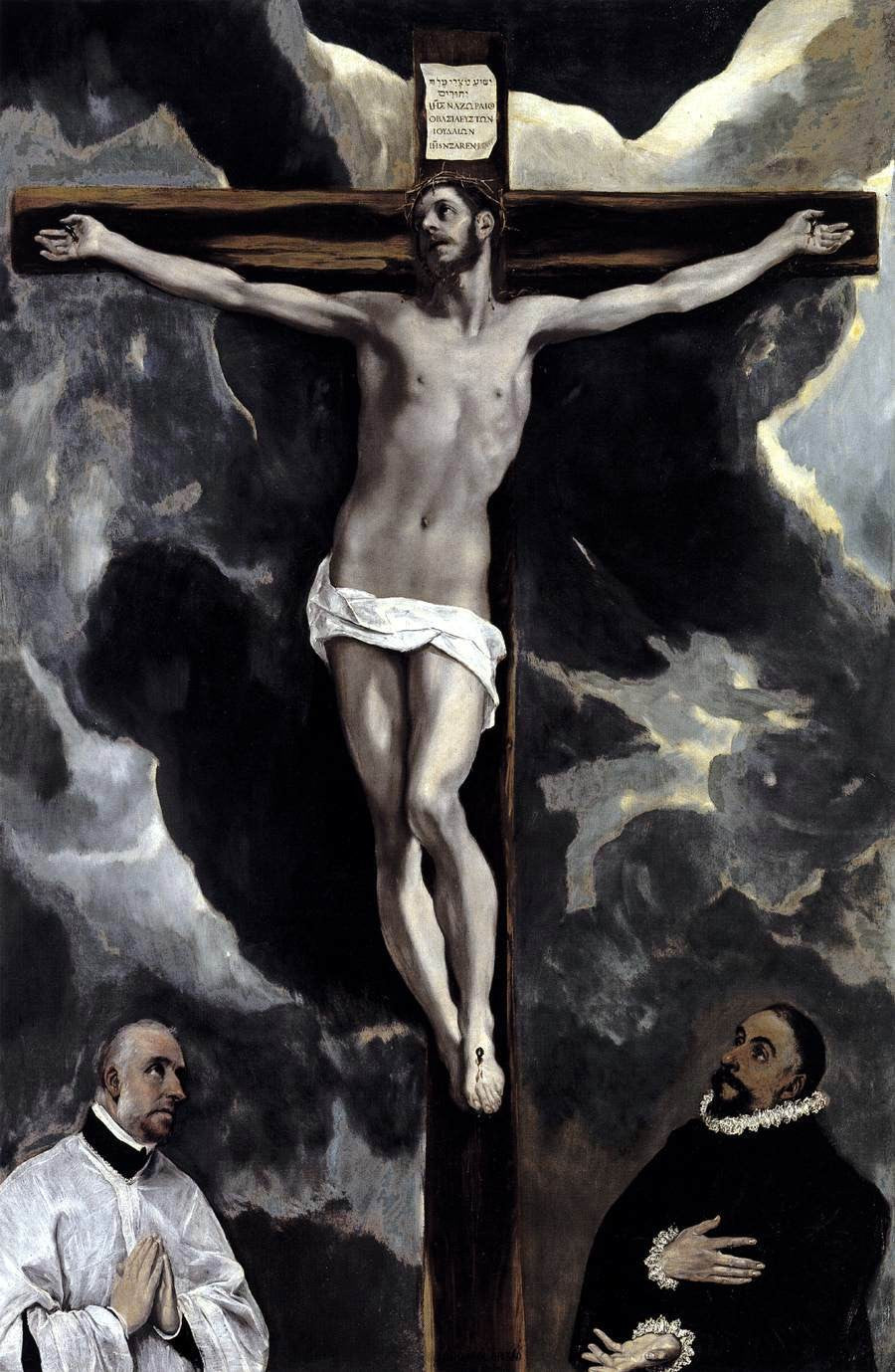 El Greco Christ on the Cross Adored by Two Donors - Hand Painted Oil Painting