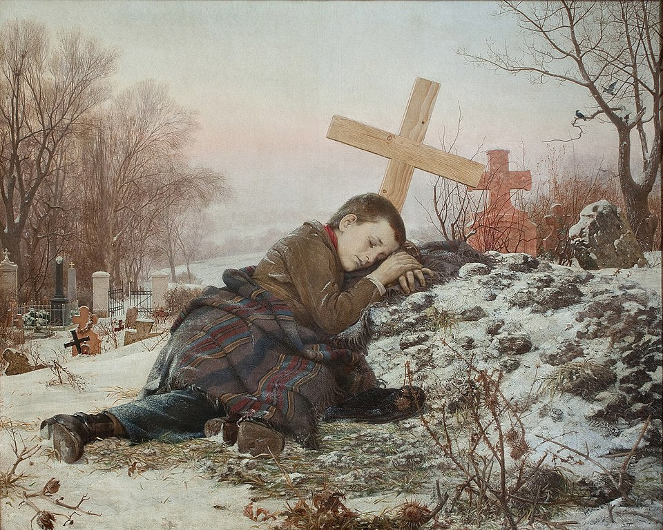 Uros Predic Orphan on Mother's Grave - Hand Painted Oil Painting