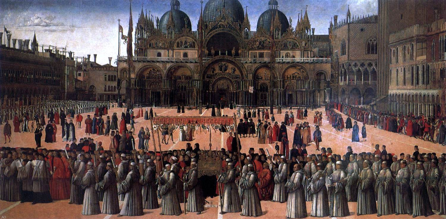 Gentile Bellini Procession in Piazza S. Marco - Hand Painted Oil Painting