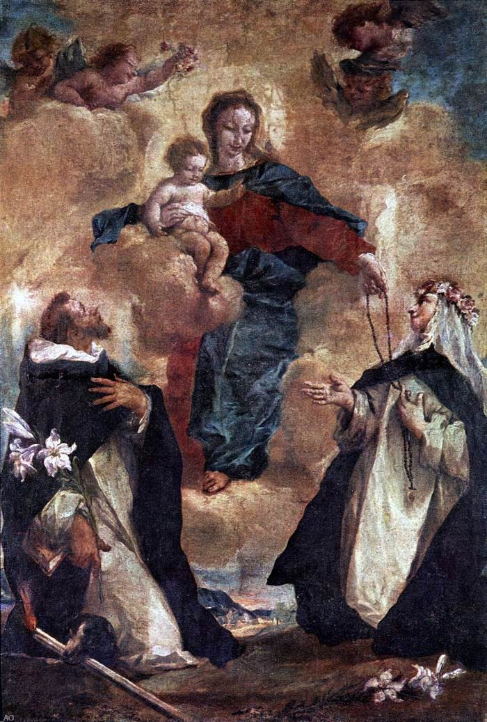 Giovanni Antonio Guardi Virgin and Child with Sts Dominic and Rosa of Lima - Hand Painted Oil Painting