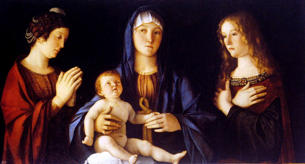 Giovanni Bellini Virgin And Child Between St. Catherine And St. Mary Magdalen - Hand Painted Oil Painting