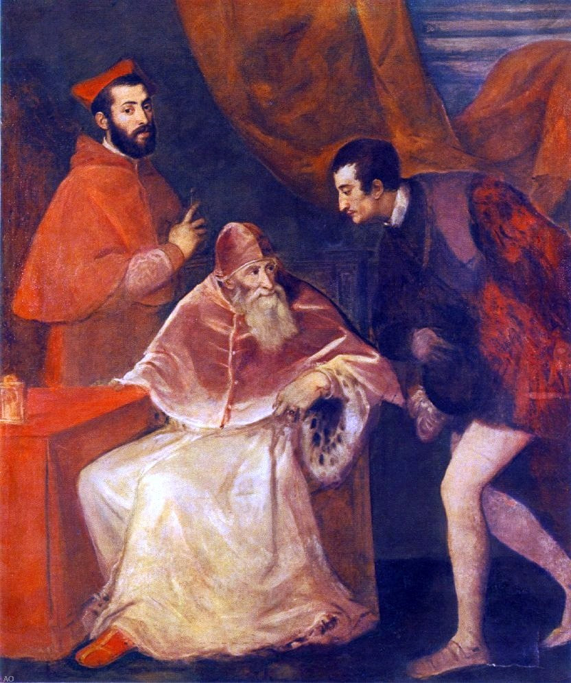Titian Pope Paul III and his Cousins Alessandro and Ottavio Farnese - Hand Painted Oil Painting